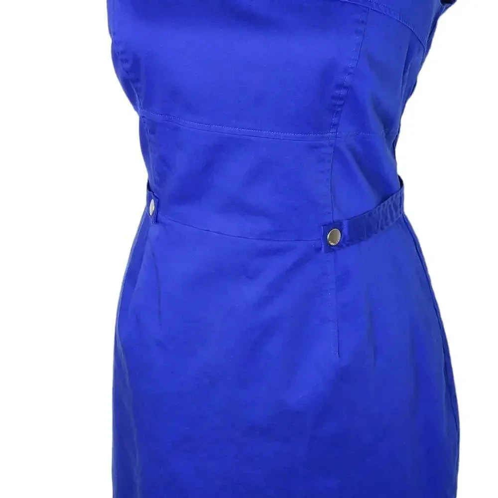 CALVIN Klein Womens Button Tab Cotton Canvas Pencil Dress Size 12 Royal Blue - Picture 8 of 13